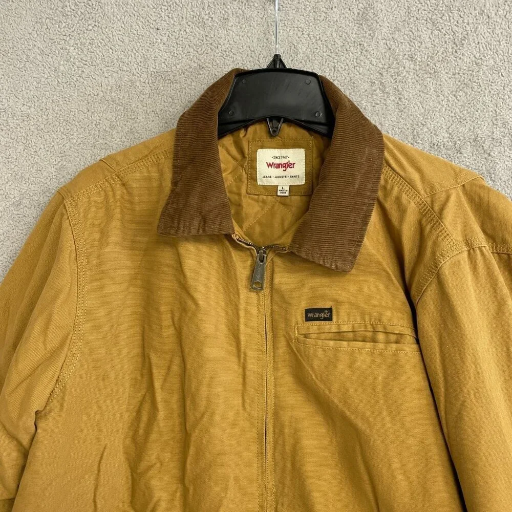 Wrangler Men's L Brown Canvas Quilted Lined Corduroy Collar Jacket jck0249